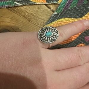 Turquoise and Silver Floral Ring